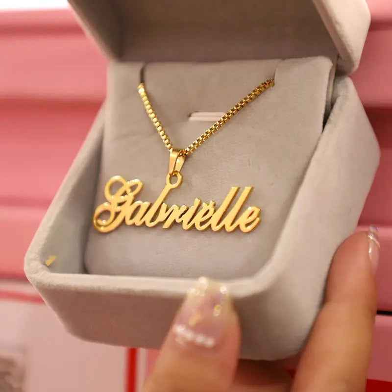 Customisable Name Plate Necklace - Stainless Steel Name Pendant - Custom Name Necklace