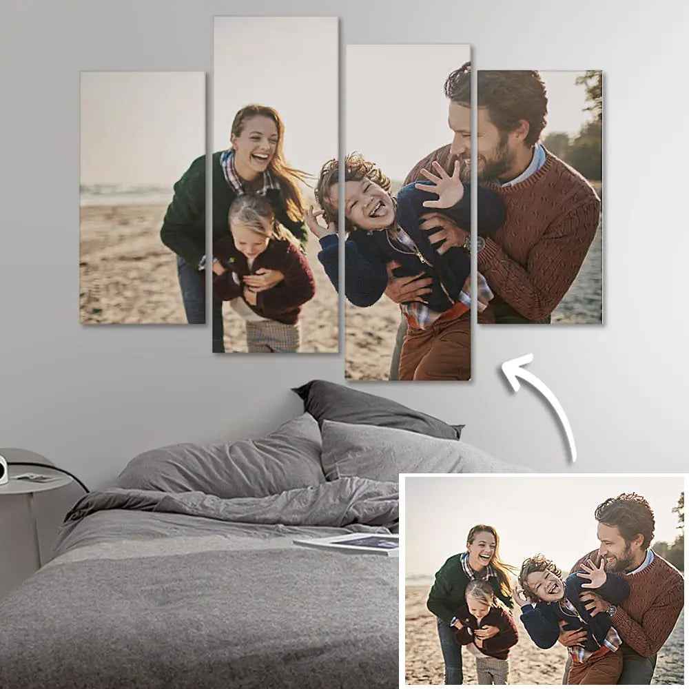 Customised 4 Piece Photo Oil Painting Canvas Art Wall Decor Frameless Personalised Art
