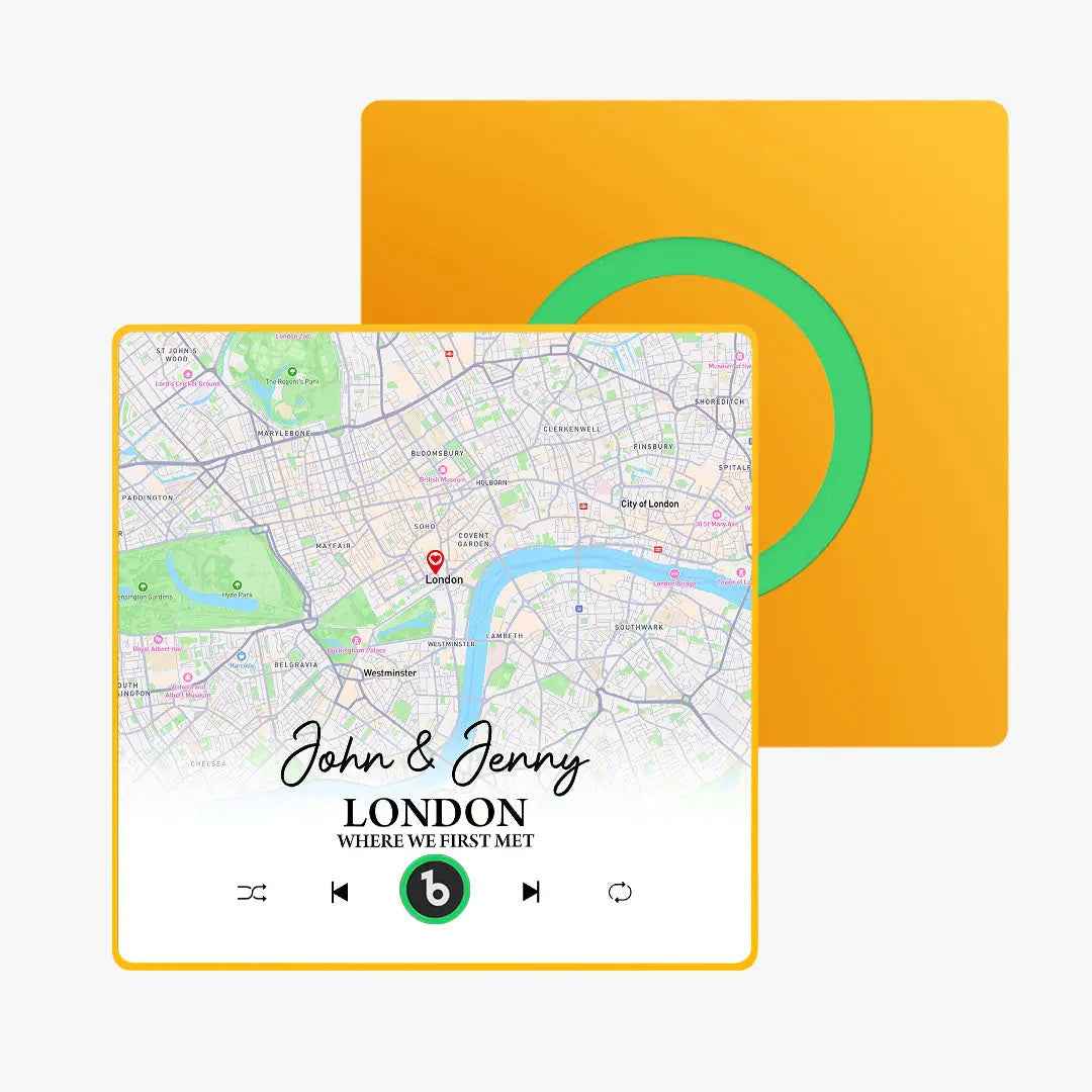 Customised Map Fridge Magnet - FridgeBeats Framed Design with Personalised Text 4.0 Upgrade
