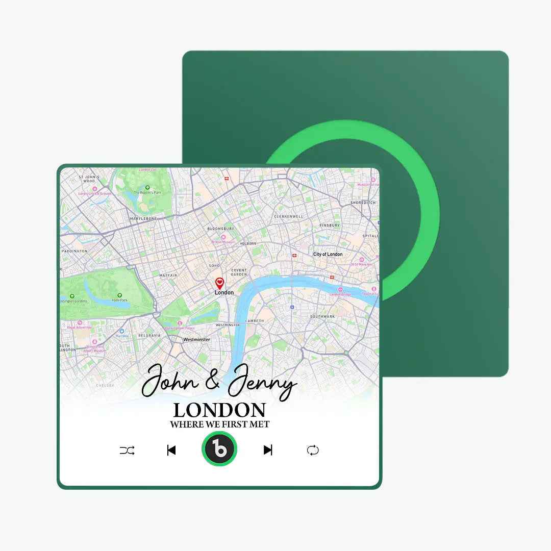 Customised Map Fridge Magnet - FridgeBeats Framed Design with Personalised Text 4.0 Upgrade