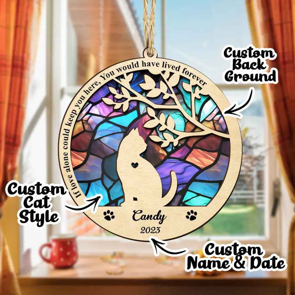 Personalised Cat Memorial Suncatcher - Pet Loss Sympathy Ornament