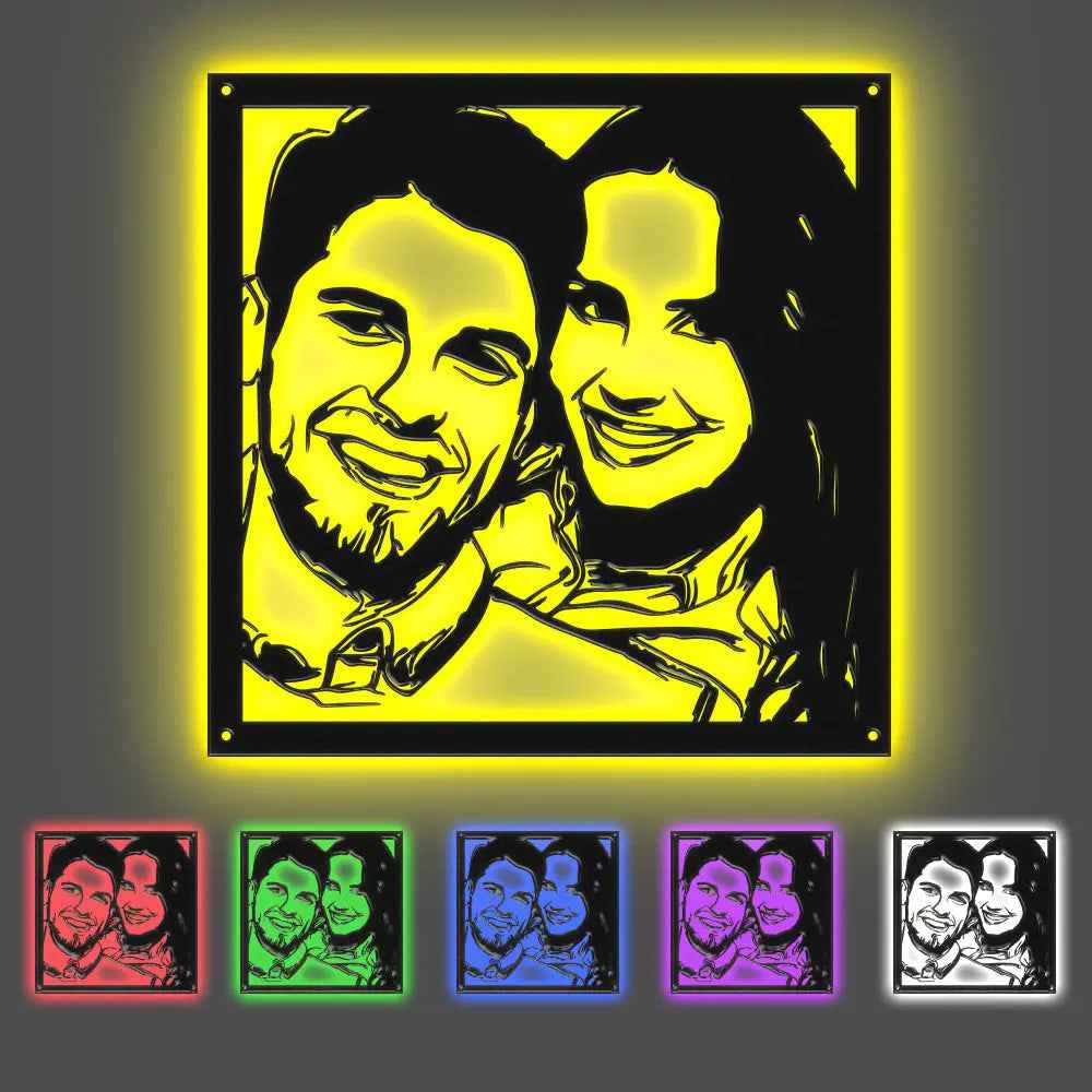 Personalised Couple Photo LED Wall Art - Custom Portrait Metal Decor Gift for Partner/Family/Friends
