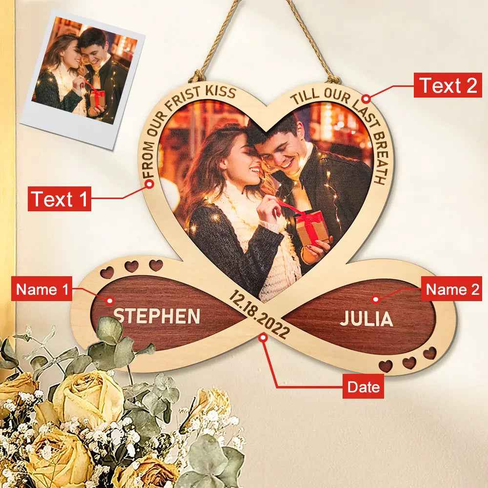 Personalised Heart Infinity Wooden Sign Hanging Wall Decor, Couples Gift, Customised Gift, Valentines Day Gift, Memorial Gift