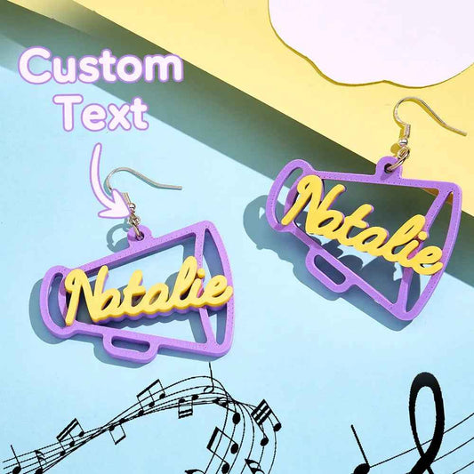 Custom 3D Printed Megaphone Earrings - Personalised Name Jewellery Gift - Customised Earrings