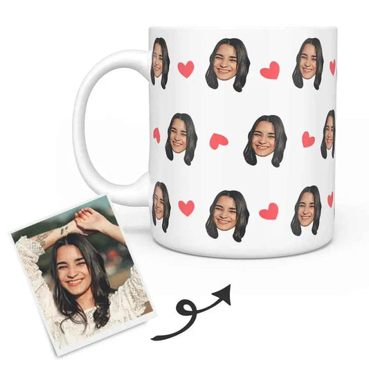 Custom Face Mug with Heart Design - Personalised Coffee Mug Gift - Unique Gift