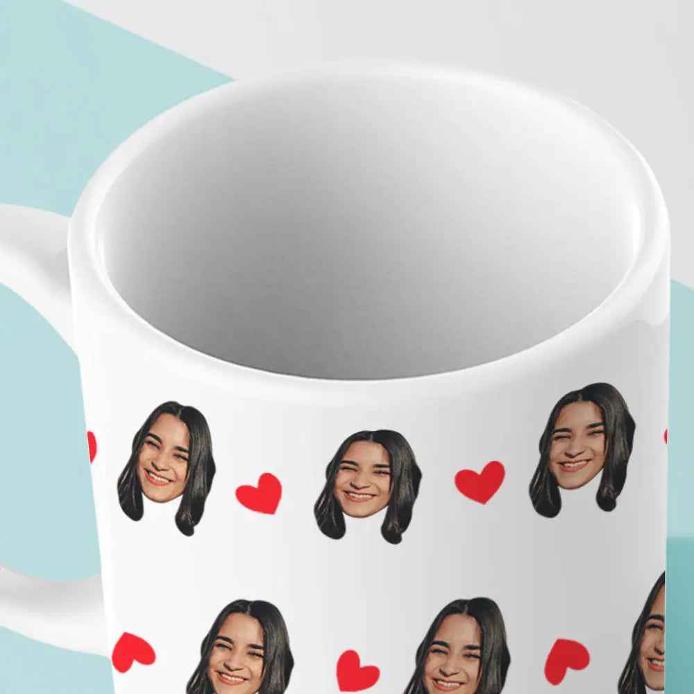Custom Face Mug with Heart Design - Personalised Coffee Mug Gift - Unique Gift