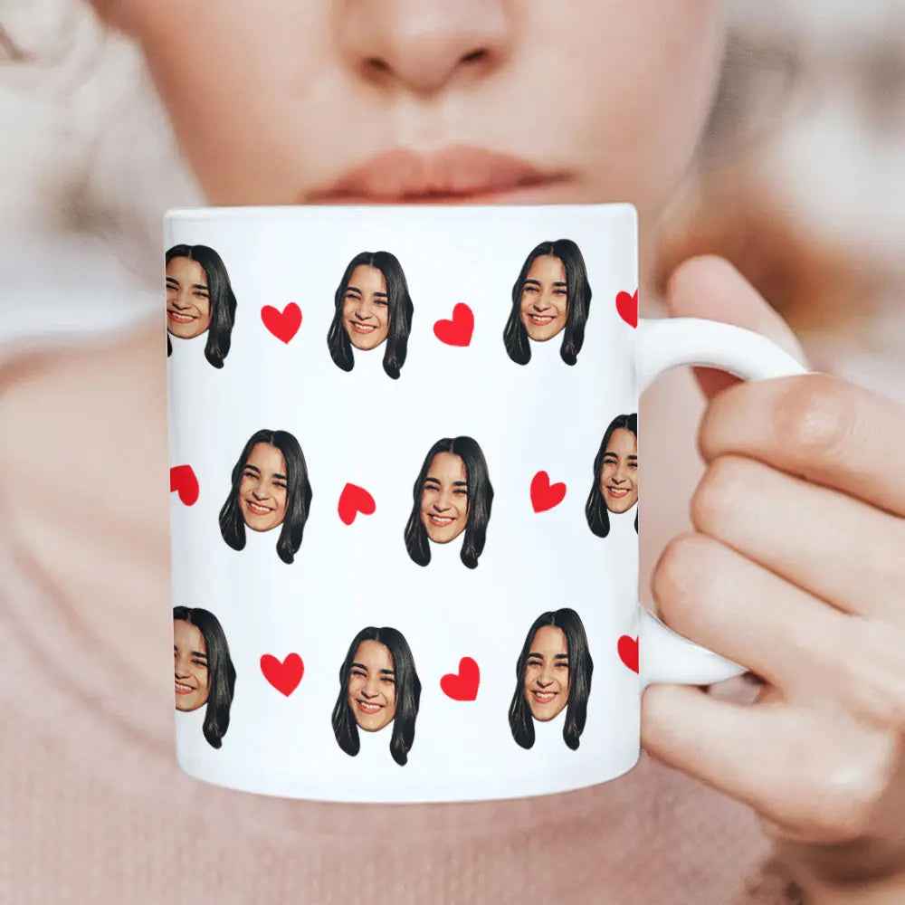 Custom Face Mug with Heart Design - Personalised Coffee Mug Gift - Unique Gift