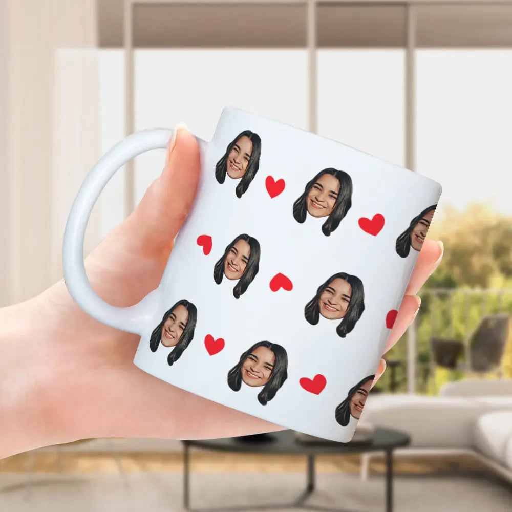 Custom Face Mug with Heart Design - Personalised Coffee Mug Gift - Unique Gift