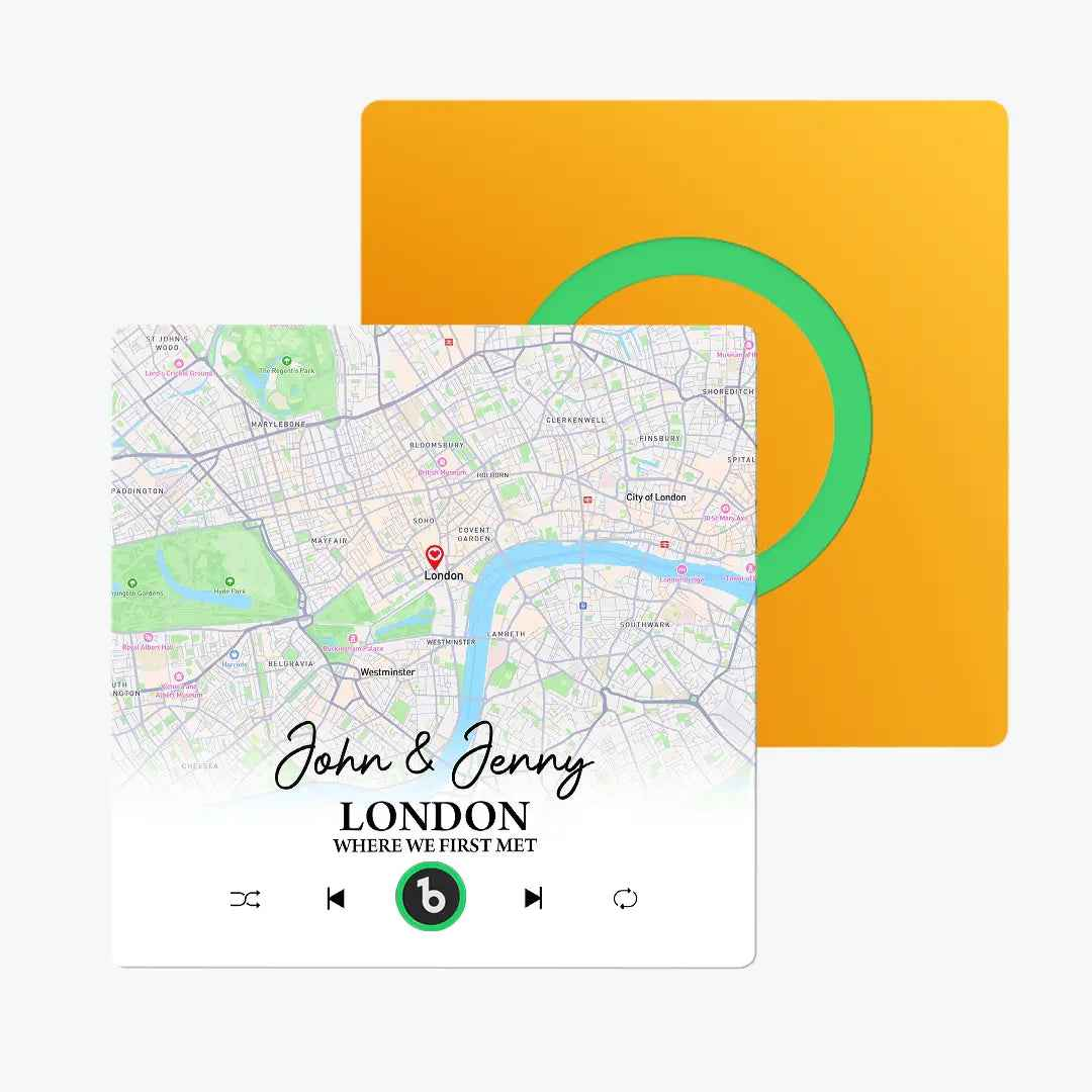 Custom Map Fridge Magnet - FridgeBeats Frameless Design with Personalised Text 4.0 Upgrade