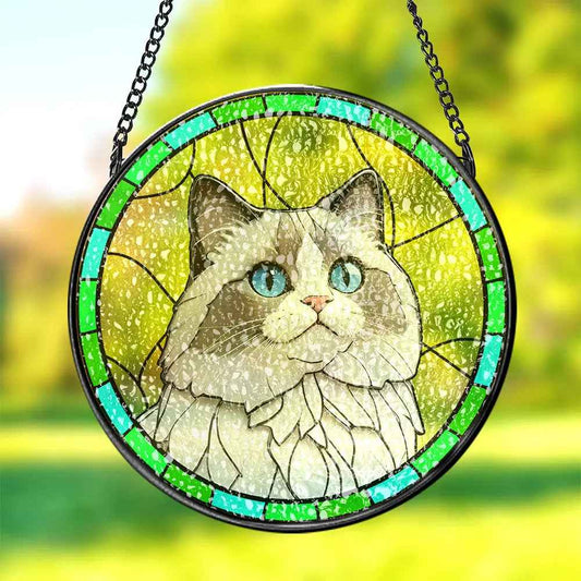 Custom Pet Portrait Art Sun Catcher Stained Glass Ornament - Pet Memorial Gifts for Pet Lovers
