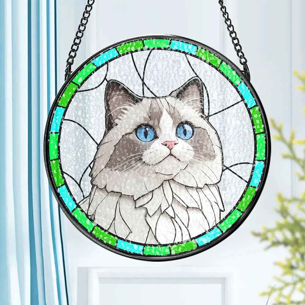Custom Pet Portrait Art Sun Catcher Stained Glass Ornament - Pet Memorial Gifts for Pet Lovers