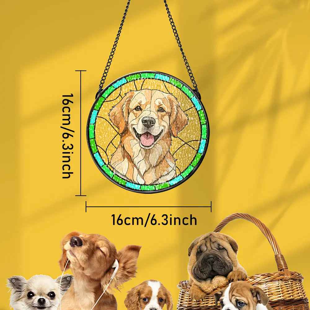 Custom Pet Portrait Art Sun Catcher Stained Glass Ornament - Pet Memorial Gifts for Pet Lovers