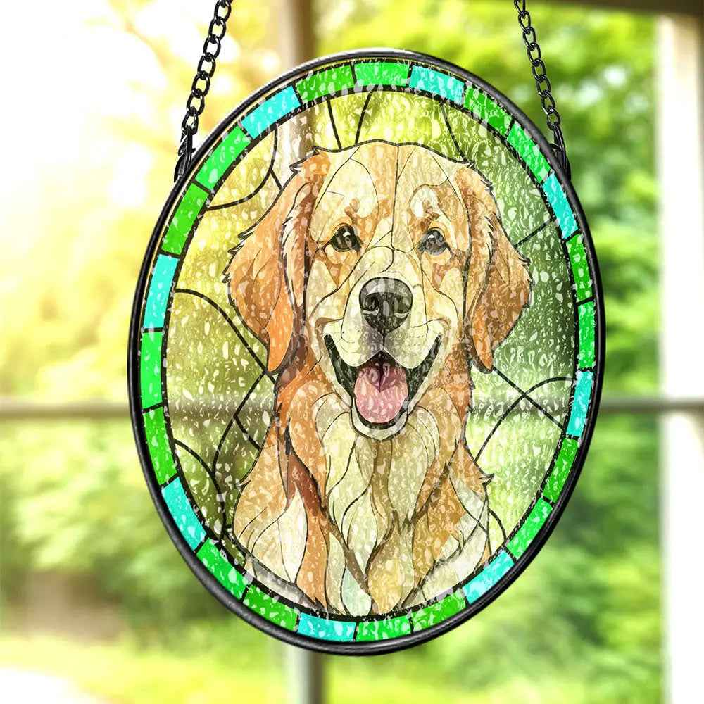 Custom Pet Portrait Art Sun Catcher Stained Glass Ornament - Pet Memorial Gifts for Pet Lovers