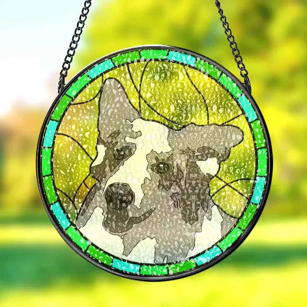 Custom Pet Portrait Art Sun Catcher Stained Glass Ornament - Pet Memorial Gifts for Pet Lovers