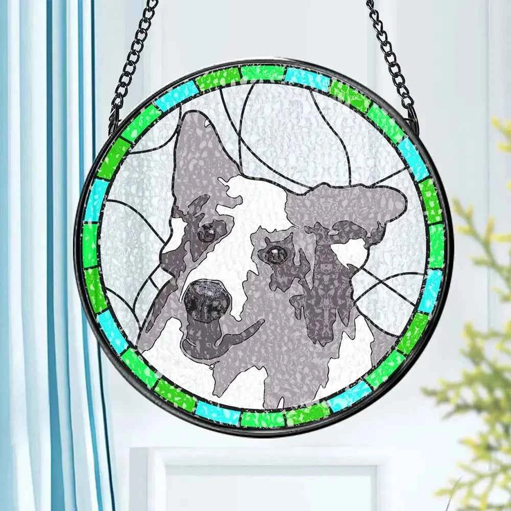 Custom Pet Portrait Art Sun Catcher Stained Glass Ornament - Pet Memorial Gifts for Pet Lovers