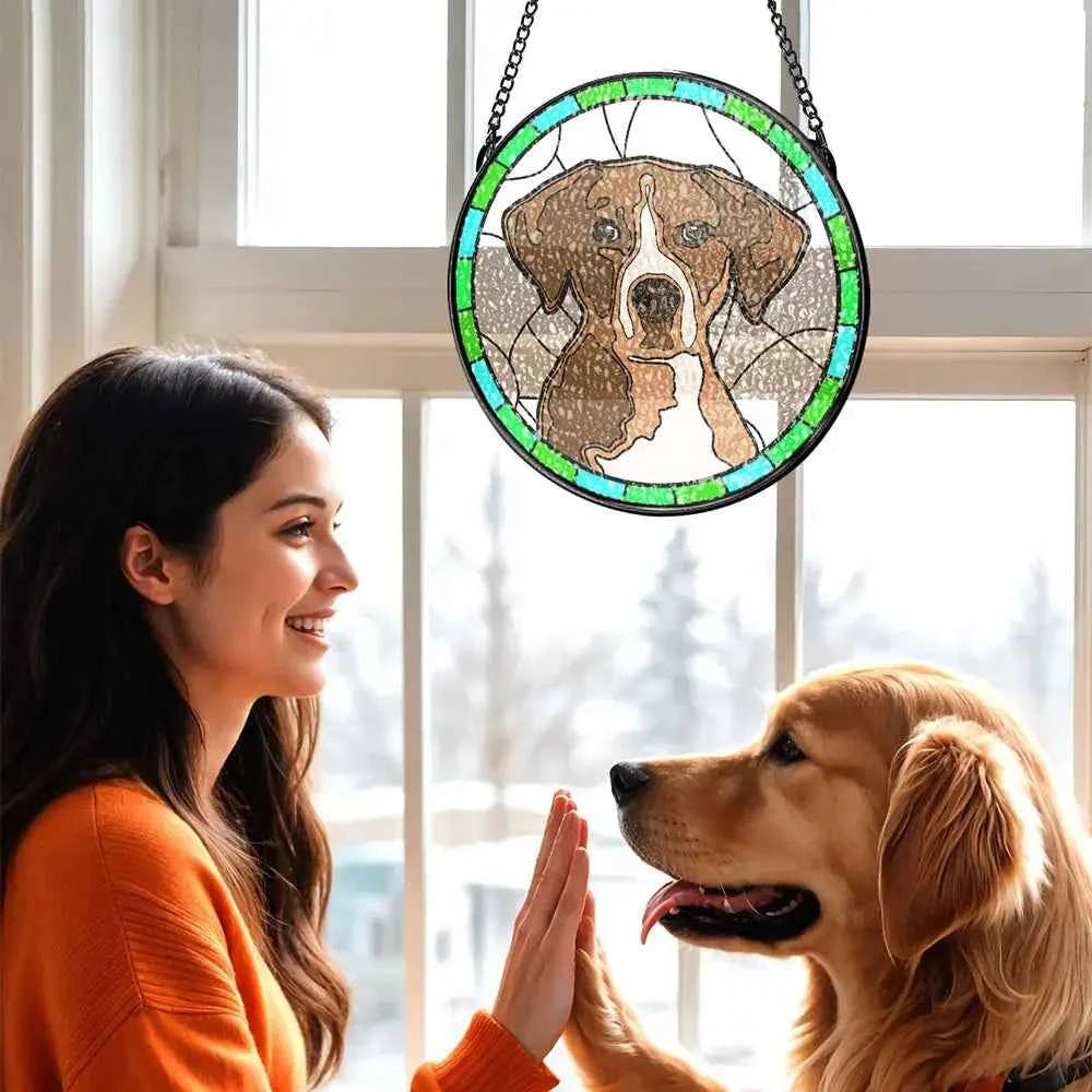 Custom Pet Portrait Art Sun Catcher Stained Glass Ornament - Pet Memorial Gifts for Pet Lovers