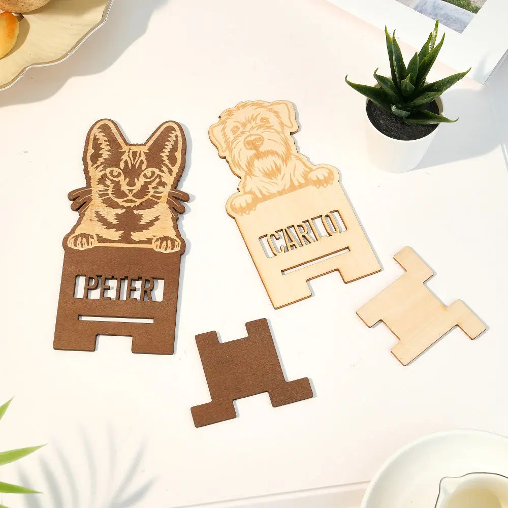 Custom pet photo phone stands, Unique gift ideas with custom phone holders, Trending personalised phone stands, Popular custom engraved pet portrait phone stands, Personalised custom engraved pet portrait wooden phone stand, Custom phone holder for pet lovers, Unique personalised gift phone stand with pet portraits, High-quality custom wooden phone stand for home decor, Customisable phone stand for birthdays and holidays