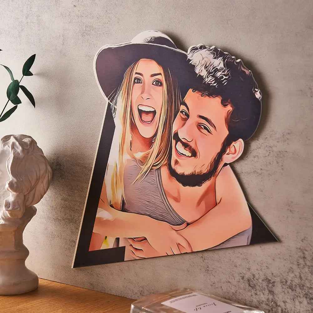 Custom Photo Wall Art Cartoon Couple Wooden Decoration Gifts Personalised Wall Art Unique Gift