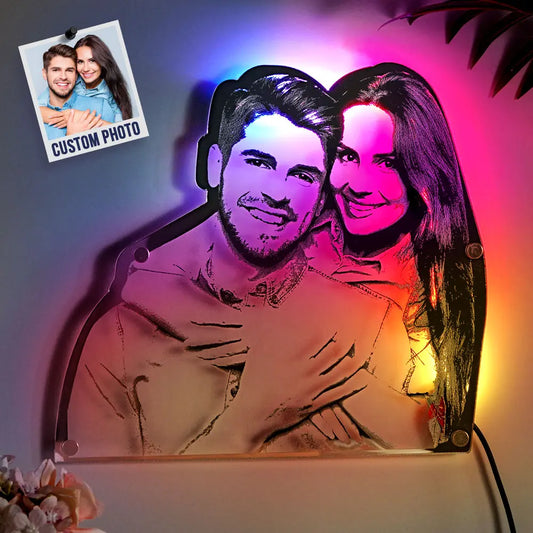 Unique engraved portrait wall light with LED, High-quality personalised acrylic mirror light, personalised wall art, customised wall art, unique gift, personalised gifts, customised gifts, custom family portraits, custom photo wall art, unique gift ideas, wedding gifts, anniversary gifts, Valentine's Day gifts, custom gifts, handmade gifts, customised gifts, personalised decorations, unique decorations
