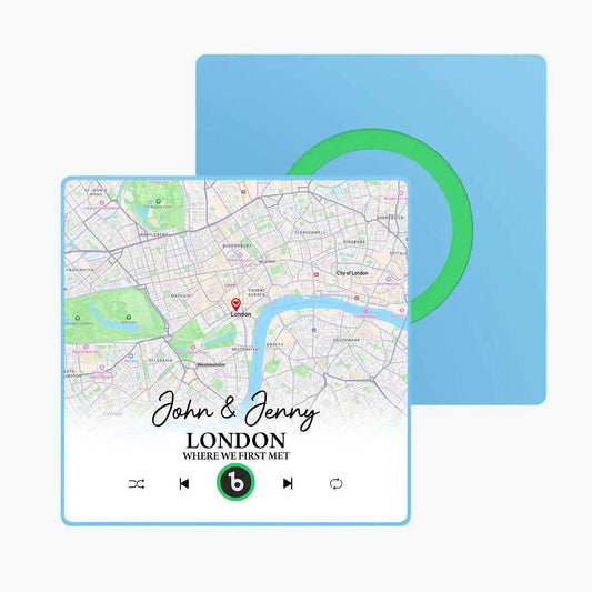 Customised Map Fridge Magnet - FridgeBeats Framed Design with Personalised Text 4.0 Upgrade
