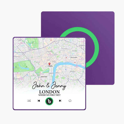 Customised Map Fridge Magnet - FridgeBeats Framed Design with Personalised Text 4.0 Upgrade