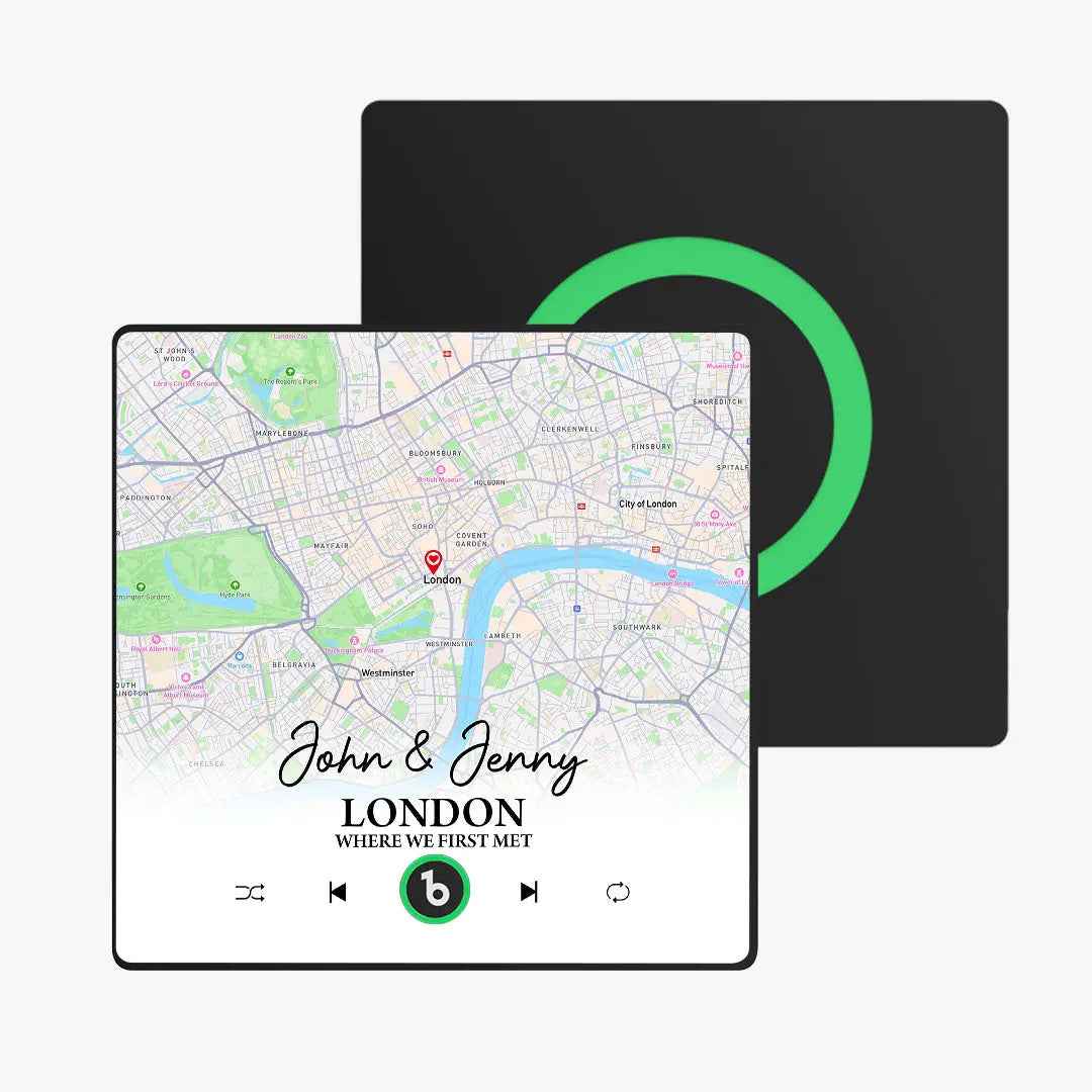 Customised Map Fridge Magnet - FridgeBeats Framed Design with Personalised Text 4.0 Upgrade