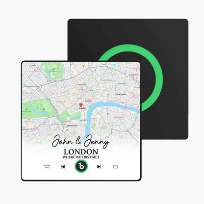 Customised Map Fridge Magnet - FridgeBeats Framed Design with Personalised Text 4.0 Upgrade