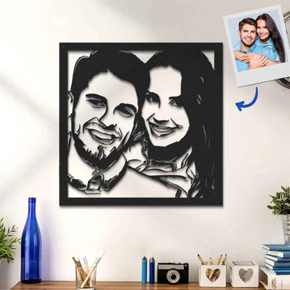 Personalised Couple Photo LED Wall Art - Custom Portrait Metal Decor Gift for Partner/Family/Friends