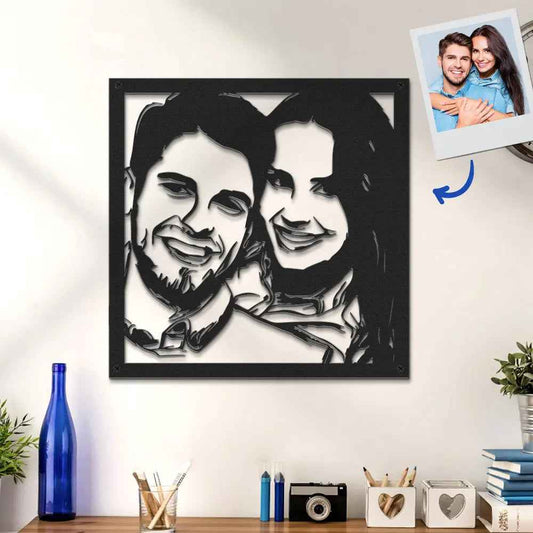 Personalised Couple Photo LED Wall Art - Custom Portrait Metal Decor Gift for Partner/Family/Friends