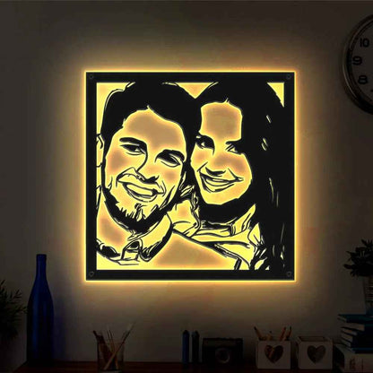 Personalised Couple Photo LED Wall Art - Custom Portrait Metal Decor Gift for Partner/Family/Friends