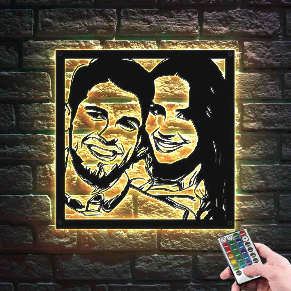 Personalised Couple Photo LED Wall Art - Custom Portrait Metal Decor Gift for Partner/Family/Friends