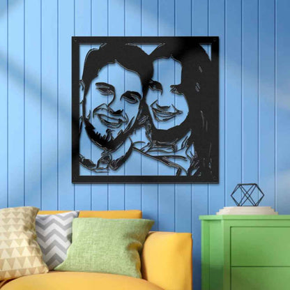 Personalised Couple Photo LED Wall Art - Custom Portrait Metal Decor Gift for Partner/Family/Friends