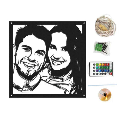 Personalised Couple Photo LED Wall Art - Custom Portrait Metal Decor Gift for Partner/Family/Friends