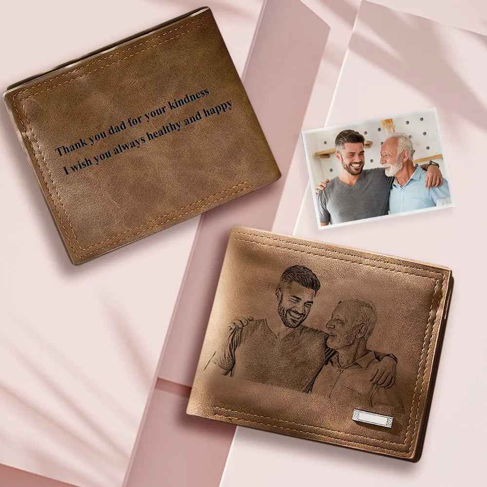 Personalised Engraved Photo Wallet - Custom Gift for Men - Unique Gift