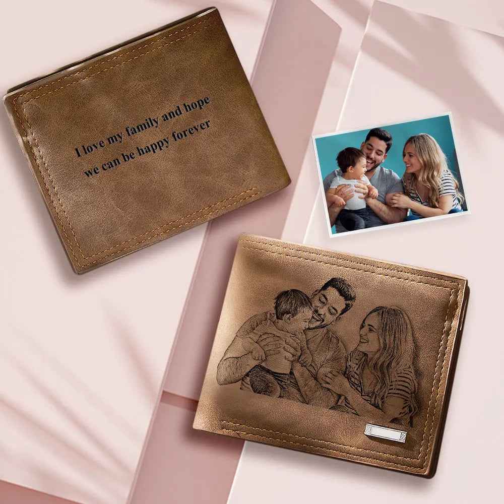 Personalised Engraved Photo Wallet - Custom Gift for Men - Unique Gift