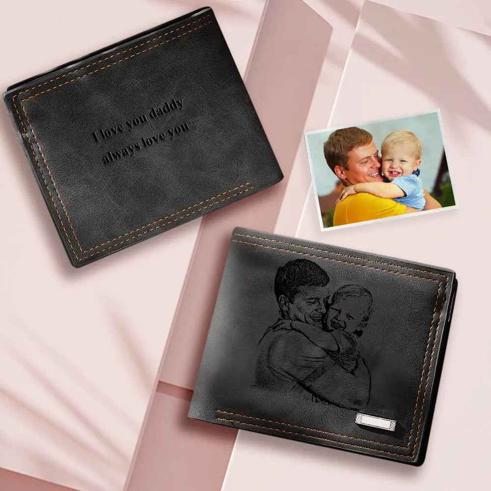 Personalised Engraved Photo Wallet - Custom Gift for Men - Unique Gift