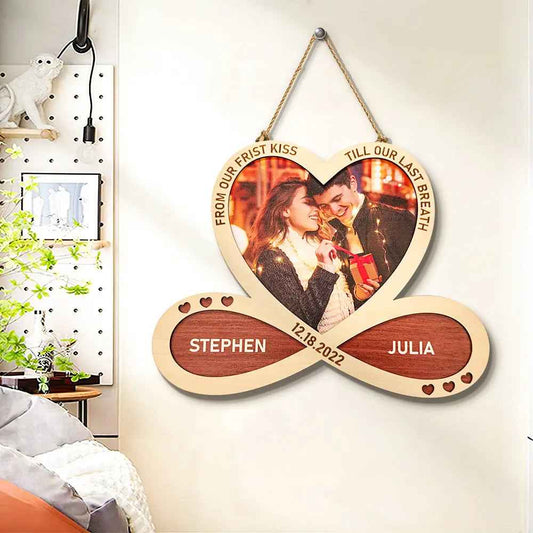 Personalised Heart Infinity Wooden Sign Hanging Wall Decor, Couples Gift, Customised Gift, Valentines Day Gift, Memorial Gift