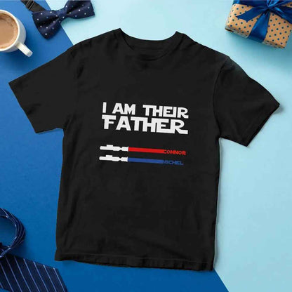 Personalised I Am Their Father T-shirt Custom Name Lightsaber T-shirt Father's Day Gifts