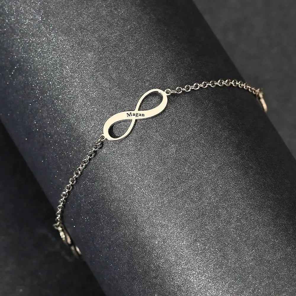 Personalised Infinity Anklet - Custom Engraved 925 Sterling Silver Name Bracelet