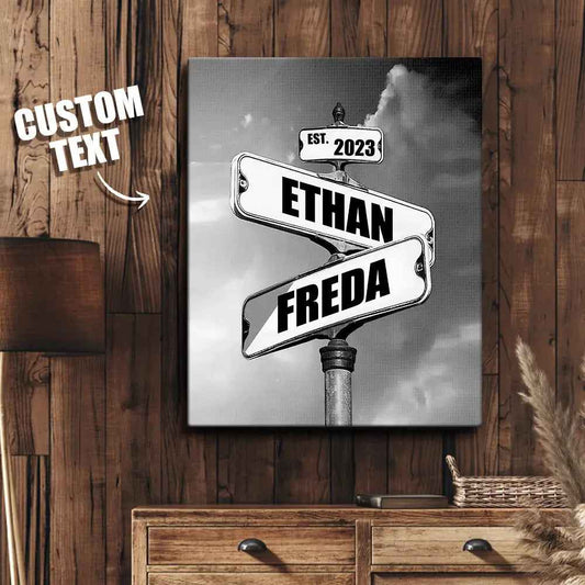 Personalised Name Canvas With Year Date Vintage Crossroad Street Sign Canvas Anniversary Gift For Couples