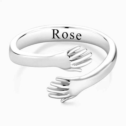 Personalised Name Ring - Custom Name Engraved Hugging Hands Open Ring
