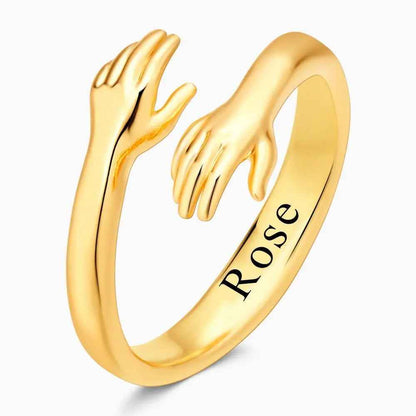 Personalised Name Ring - Custom Name Engraved Hugging Hands Open Ring