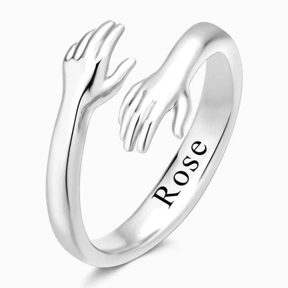Personalised Name Ring - Custom Name Engraved Hugging Hands Open Ring