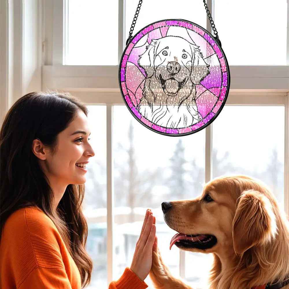 Personalised Pet Portrait Suncatcher - Stained Glass Remembrance Gift for Pet Lovers