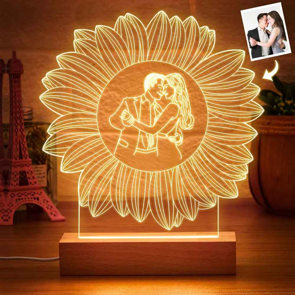 Personalised Photo Engraved Flower Lamp - Custom Home Decor Light