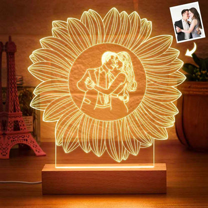 Personalised Photo Engraved Flower Lamp - Custom Home Decor Light