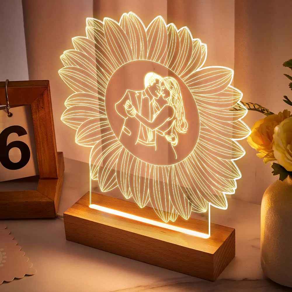 Personalised Photo Engraved Flower Lamp - Custom Home Decor Light