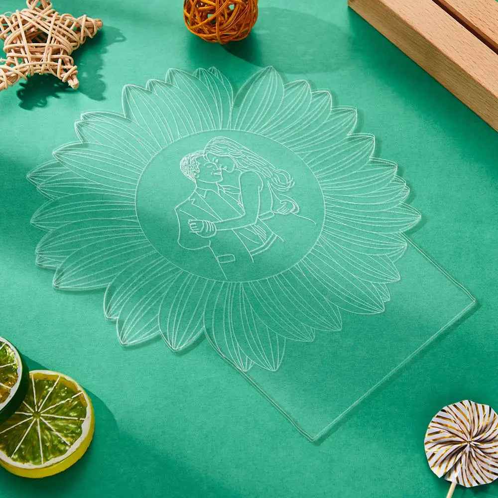 Personalised Photo Engraved Flower Lamp - Custom Home Decor Light