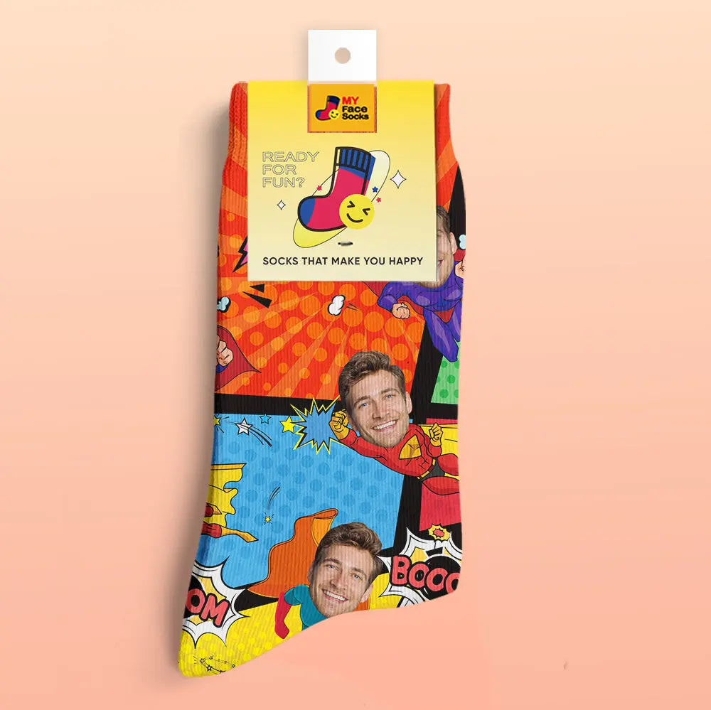 Custom Face Socks, Custom Comic style face socks, Personalised superhero face socks, Personalised Photo Socks, Custom Photo Socks, Personalised Face Socks, Unique Gift Socks, Custom Printed Socks, Personalised Socks for Men and Women, Custom Design Socks, High-Quality Custom Socks, Personalised Gift Socks, Customisable Photo Socks, Stylish Personalised Socks, Unique Custom Socks, Elegant Custom Face Socks